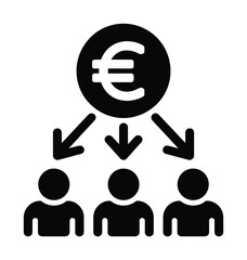 Vector icon displays money distribution among three individuals