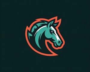 Fototapeta premium Modern gradient horse head logo, bold outline, esports style, dark background.