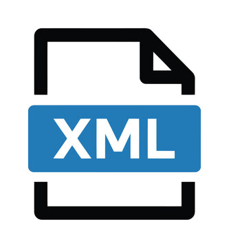 An icon depicting an xml file in vector format with a blue label