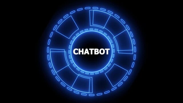 Chatbot Customer service automation NLP natural language processing business technology concept. Glowing blue neon line circle animation.4k animation motion graphics video.