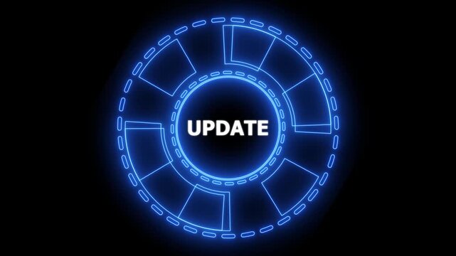 Internet, business, Technology and network concept. Update software computer program upgrade. Glowing blue neon line circle animation.4k animation motion graphics video.
