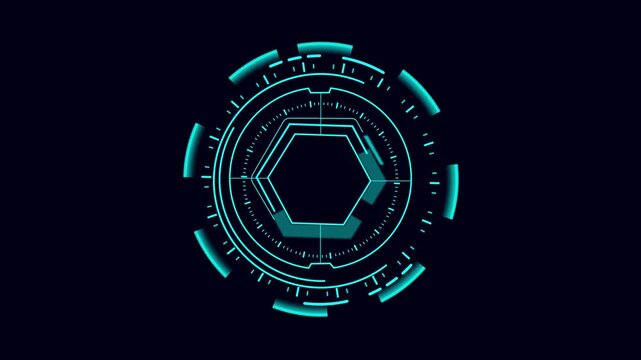Futuristic digital target with glowing hexagon rings technology precision cyber security business goal success innovation