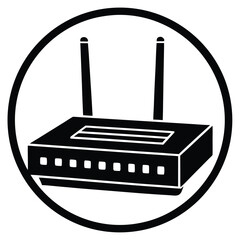 Obraz premium Set of four wireless router icons in different artistic styles including hand-drawn sketch, simple line art, solid glyph, and flat color for representing internet connectivity