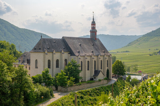 St Josef Church in Beilstein Mosel, Green Vineyards in Summer, Rhineland-Palatinate Germany