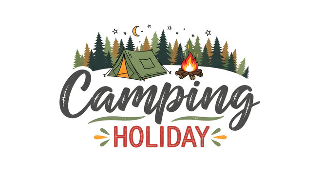 Outdoor camping typography in modern flat vector style.
