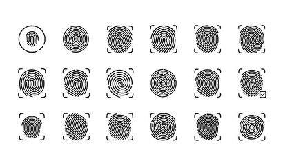 Title: Fingerprint vector icon set with biometric scan symbols and personal identity verification collection © Ms