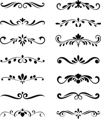 Vintage Floral Divider Set: Black Vector Filigree Ornaments and Page Flourishes