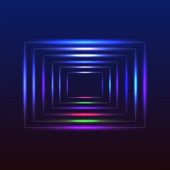 Fototapeta premium Futuristic glowing geometric tunnel with vibrant neon edges on a dark background.