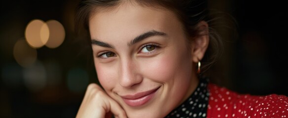 Fototapeta premium medium shot of a young woman exuding joy with a playful wink and warm smile
