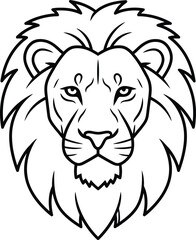 Obraz premium A minimalist black and white illustration of a lion's head with a majestic mane.