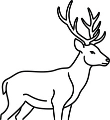 Fototapeta premium Simple line drawing of a deer with large antlers on a white background.