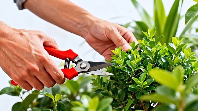 Person trimming plant with scissors