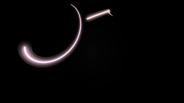 Glowing pink neon arrow and semi-circle on a black background with a white lower section.