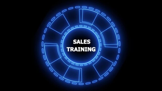 Sales training, business development and financial growth concept on virtual screen Glowing blue neon line circle animation.4k animation motion graphics video.
