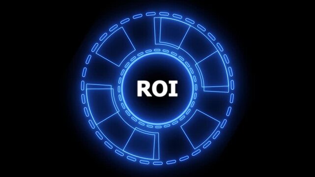 ROI Return on investment financial growth concept. Business, Technology, Internet and network concept. Glowing blue neon line circle animation.4k animation motion graphics video.