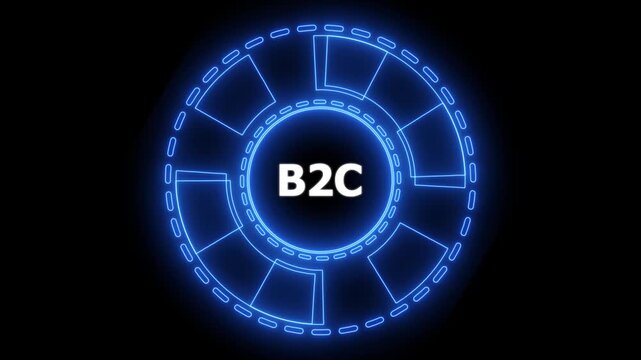 Business, Technology, Internet and network concept. B2C Business company commerce technology marketing concept. Glowing blue neon line circle animation.4k animation motion graphics video.