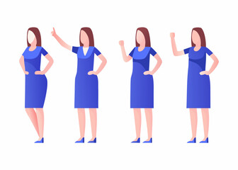 Obraz premium Four identical women in blue dresses shown in different poses