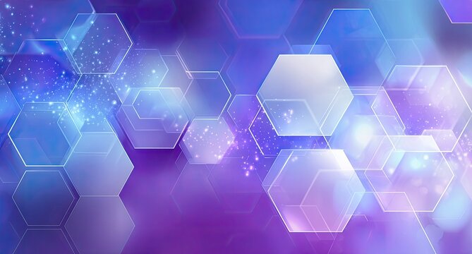 Abstract digital art with a futuristic theme. Contains blue, purple, and hexagonal shapes