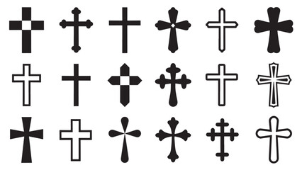 Minimalist cross religious Christian symbol icon set variations