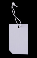 Blank paper Tag with White String isolated on black background.