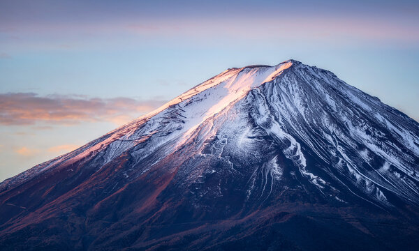 Snowy peak of Mount Fuji, Japan