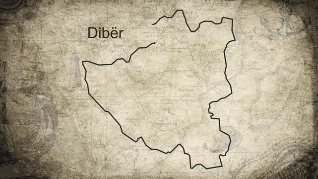 Diber County Albania map drawn on a cartography background sheet of paper