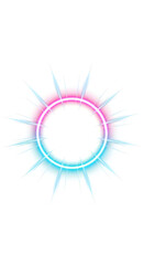 Radiant Neon Circle Burst Effect with Starburst Rays - Glowing Abstract Light Frame on White Background