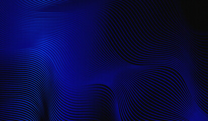A pattern of fine, curved, wavy lines. The electric blue color, which stands out against the dark background, creates a futuristic and dynamic impression, similar to the appearance of fiber optics or  © Mifta