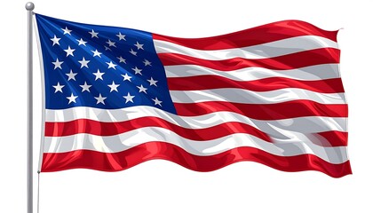 Fototapeta premium American flag waving illustration. Features red and white stripes with blue canton and white stars. Waving national banner for patriotism and celebration.