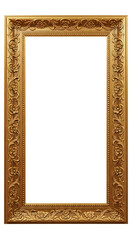 Ornate Golden Baroque Picture Frame with Intricate Floral Carvings, Empty Space for Image, Isolated on White Background