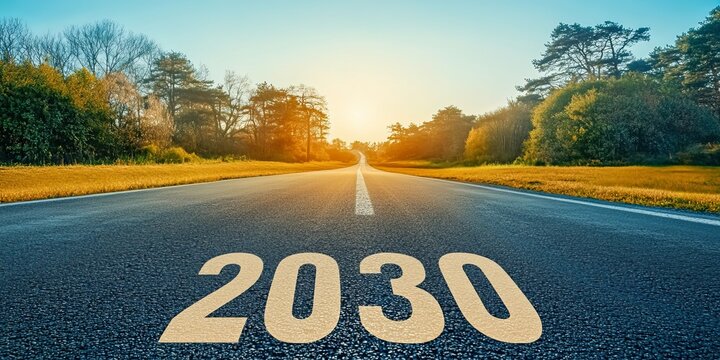 Vision of 2030 An Empty Asphalt Road Leading to a Promising Future, Growth, and New Beginnings