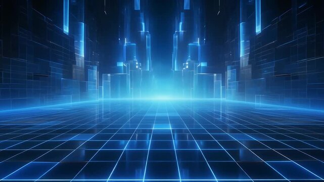 Digital blue pulse expanding abstract grid surface smooth reflections seamless futuristic surreal ambience cascading softly glowing abstract unique style ultra realistic loop
