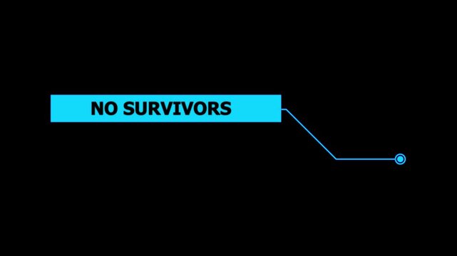 Animation of HUD elements with text No Survivors. Animate a white callous for text. HUD elements on black background. Futuristic callout titles. Virtual sci fi textbox for HUD.
