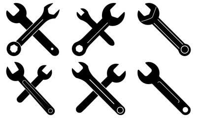 Collection of various wrenches and spanners arranged in a grid pattern