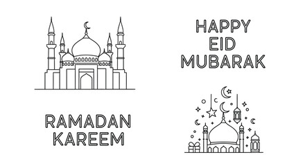 Eid mubarak and ramadan kareem greetings with mosque imagery silhouette © Jesmin