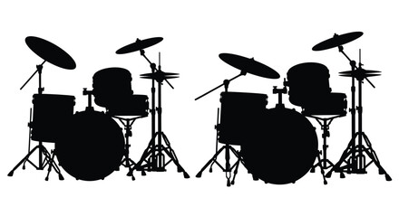 Black drum set arrangement presented as a striking silhouette