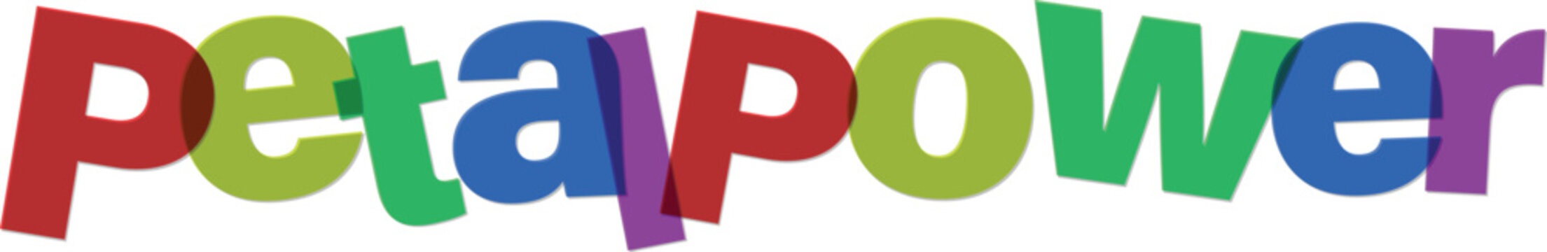 Colorful 3d peta power text logo with rainbow letters  vibrant multicolored typography design element