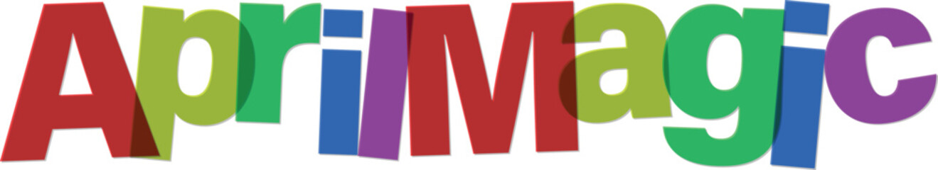 Colorful multicolored text April magic  vibrant rainbow letters  fun and playful typography  decorative words  colorful font © Parvin