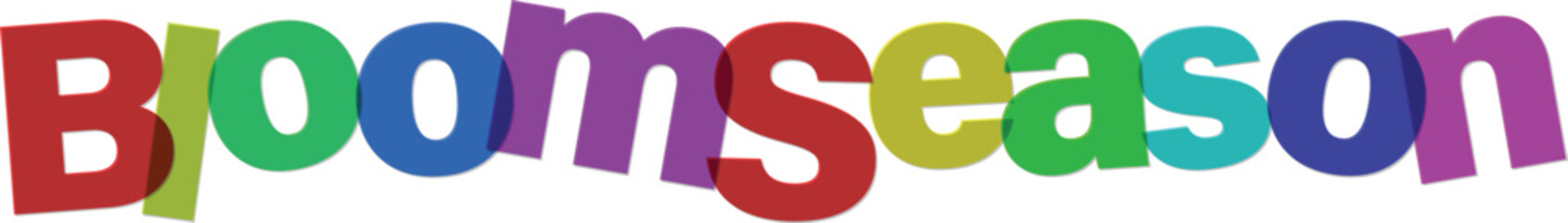 Colorful multicolored text logo with 3D effect saying Boomseason  vibrant rainbow letters