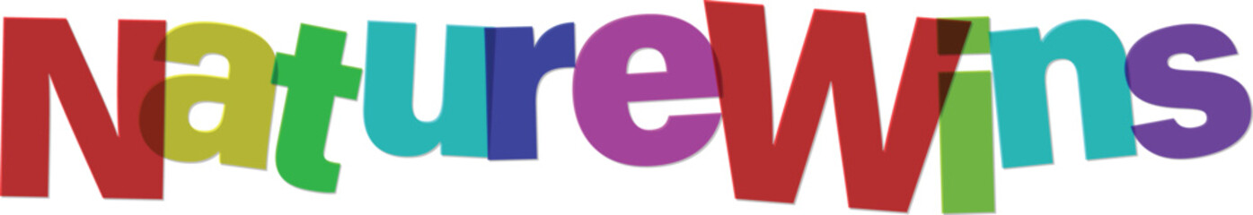 Colorful Naturewins text logo with rainbow letters and multicolored typography in a fun playful style for environmental or eco friendly concepts © Parvin