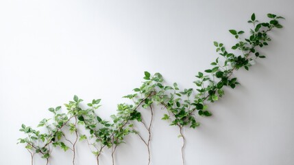 Obraz premium Sunlit vine stretching along white wall, soft morning light casting crisp shadows, visible roots and pot hint, airy corner mood, cozy workspace or residential green touch, lifestyle and architecture