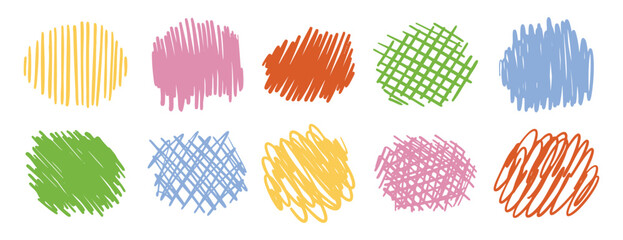 Obraz premium Colorful scribble backgrounds set. Hand drawn marker strokes. Abstract doodle textures for creative design