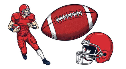 Vintage American Football Collection Vector Illustration Set