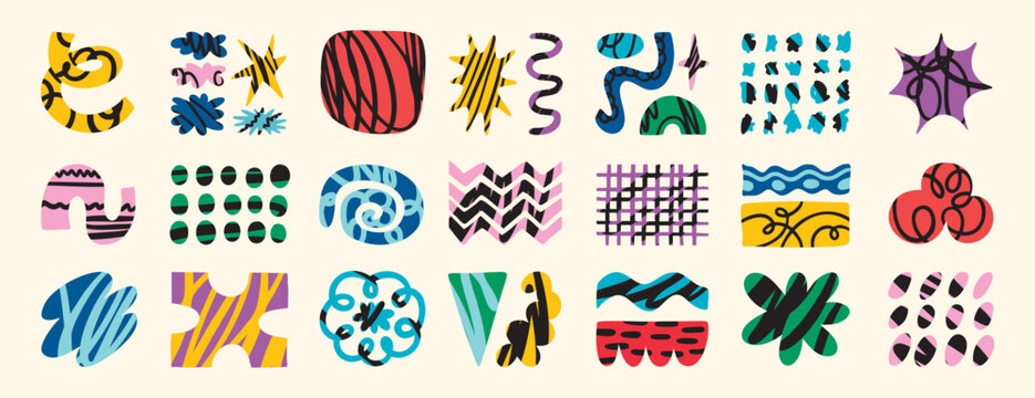 Set of abstract retro organic shapes vector. Collection of contemporary figure, cloud, flower, sparkle, mountain in funky groovy style. Cute hippie design element perfect for.