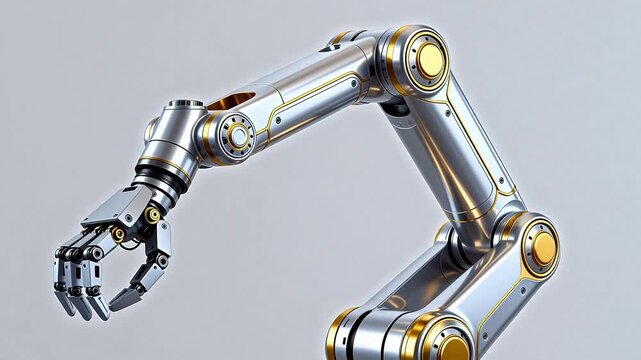 Metallic robotic arm with gold accents