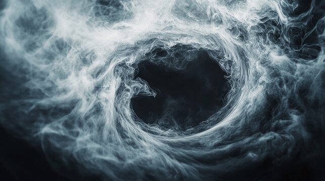 Dark stormy swirling clouds form a massive vortex with a black hole center intense ominous weather