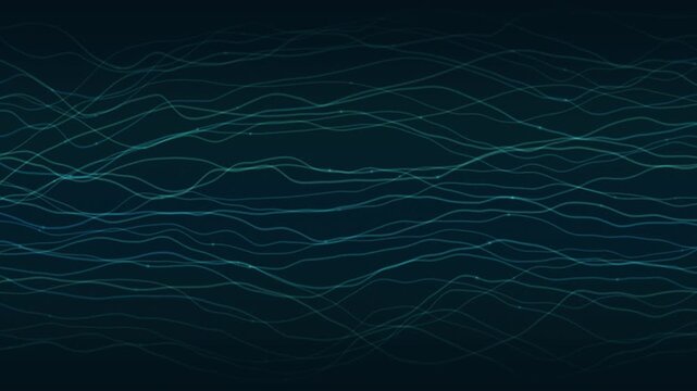 Glowing cyan lines flow across dark blue field