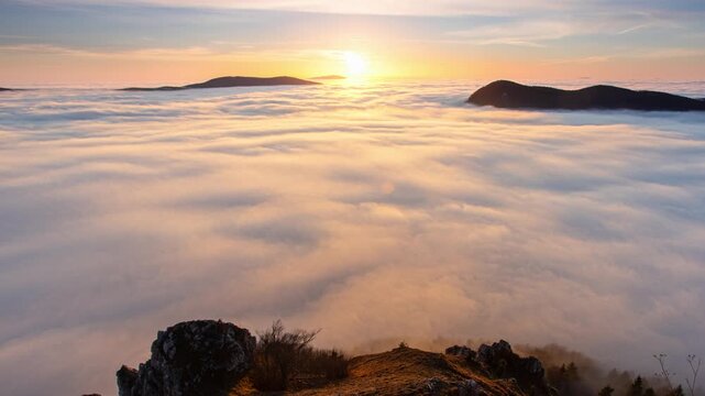 Above clouds - mountain landcape at sunset, Slovakia