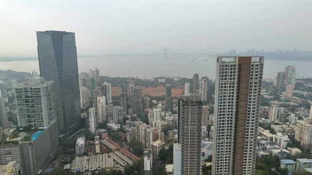 Aerial view of modern Mumbai cityscape with luxury high-rise towers and urban skyline