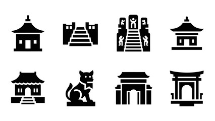 Fototapeta premium Collection of traditional East Asian architectural icons and symbols